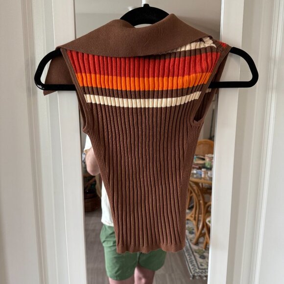 Ronny Kobo Striped Ribbed Polo Size XS Color Brown - Picture 4 of 4